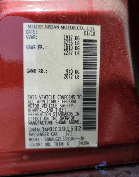 2018 Nissan Altima 2.5 z USA, uszkodzony, nr VIN 1N4AL3AP0JC191532